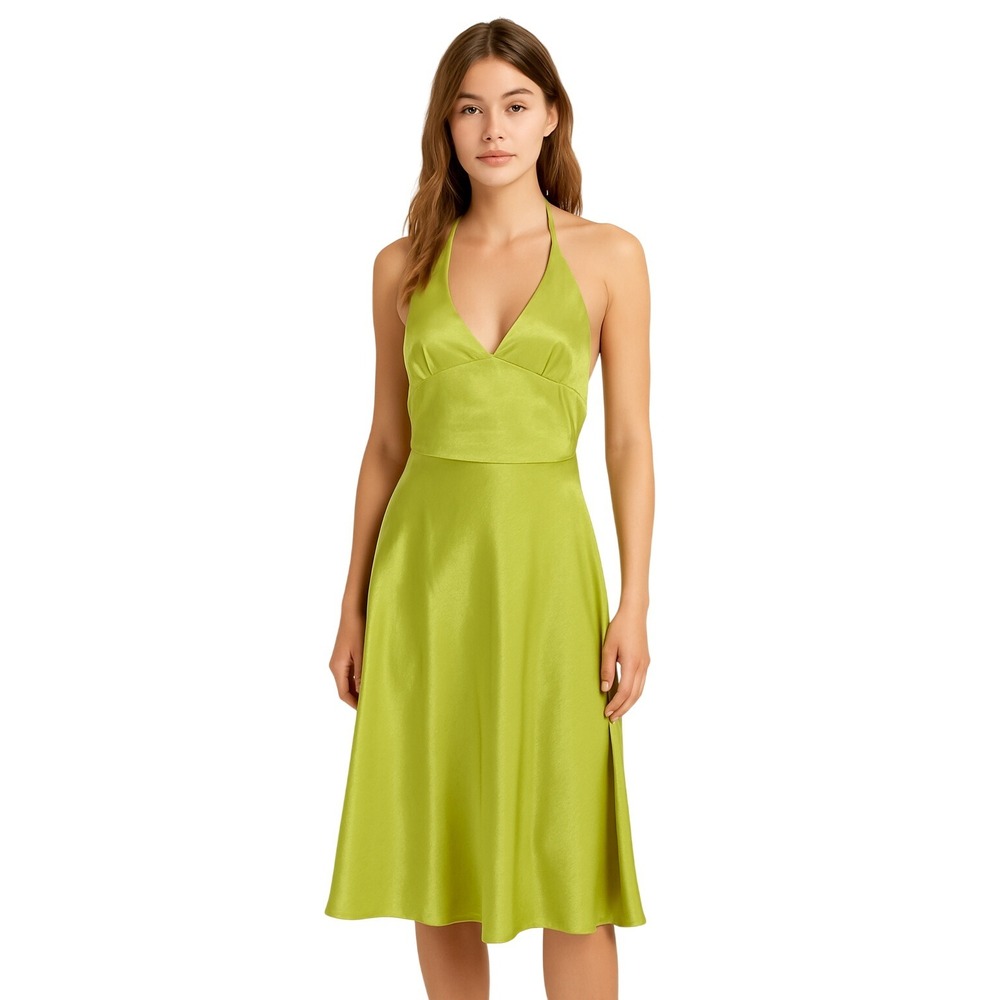 Kathlin Argiro Atelier Dress 8 Lime Green Halter Backless VNeck Spaghetti Straps